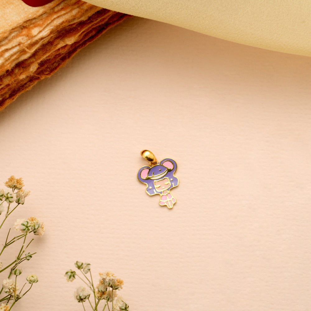 Cute Purple Mouse Girl Enamel Gold Pendant