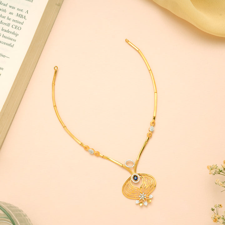 Elegant Blue Stone with Pot Design Gold Necklace