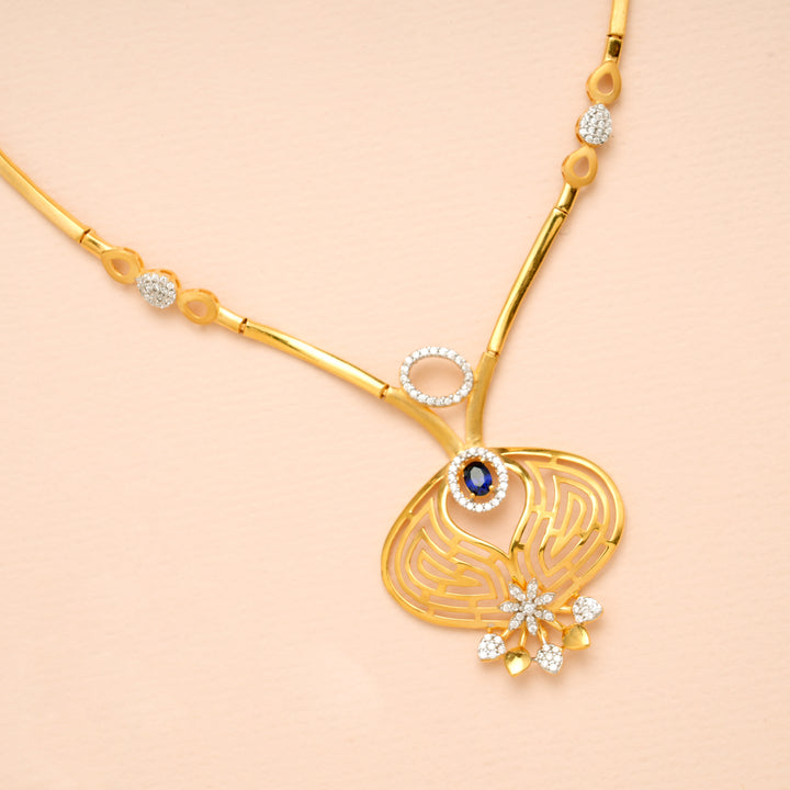 Elegant Blue Stone with Pot Design Gold Necklace
