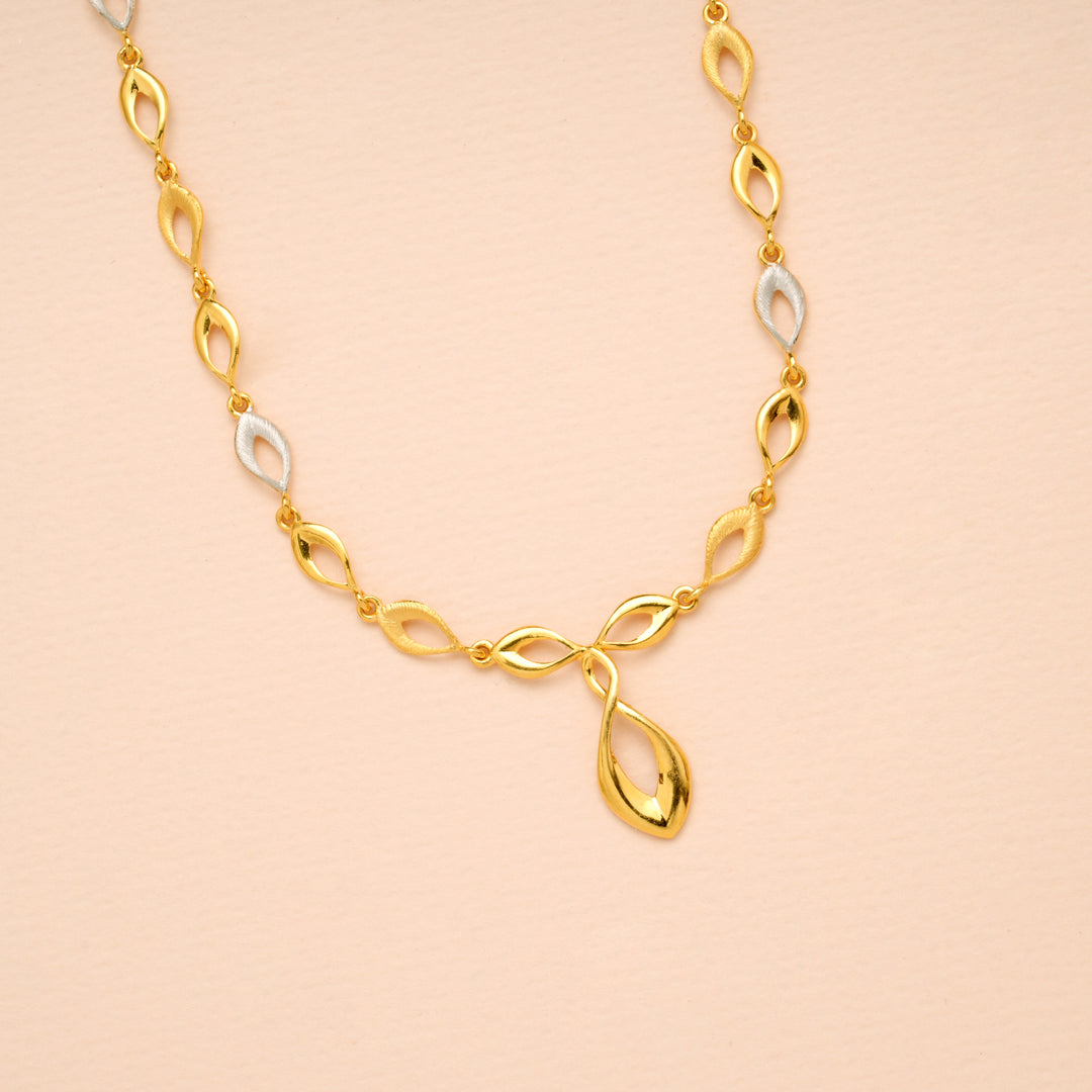 Dual Shade Leaf Link Design Gold Necklace