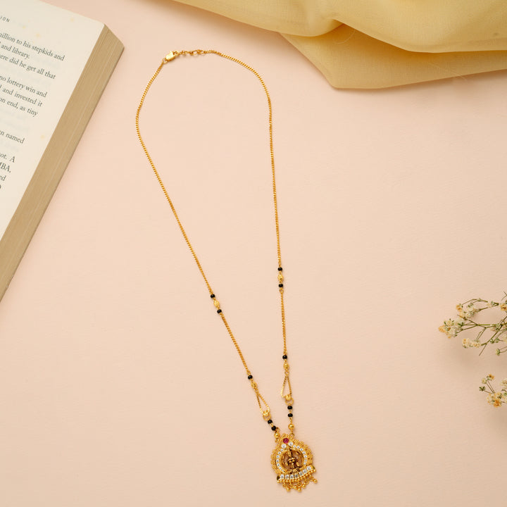 Goddess Amman with Black Beads Gold Necklace