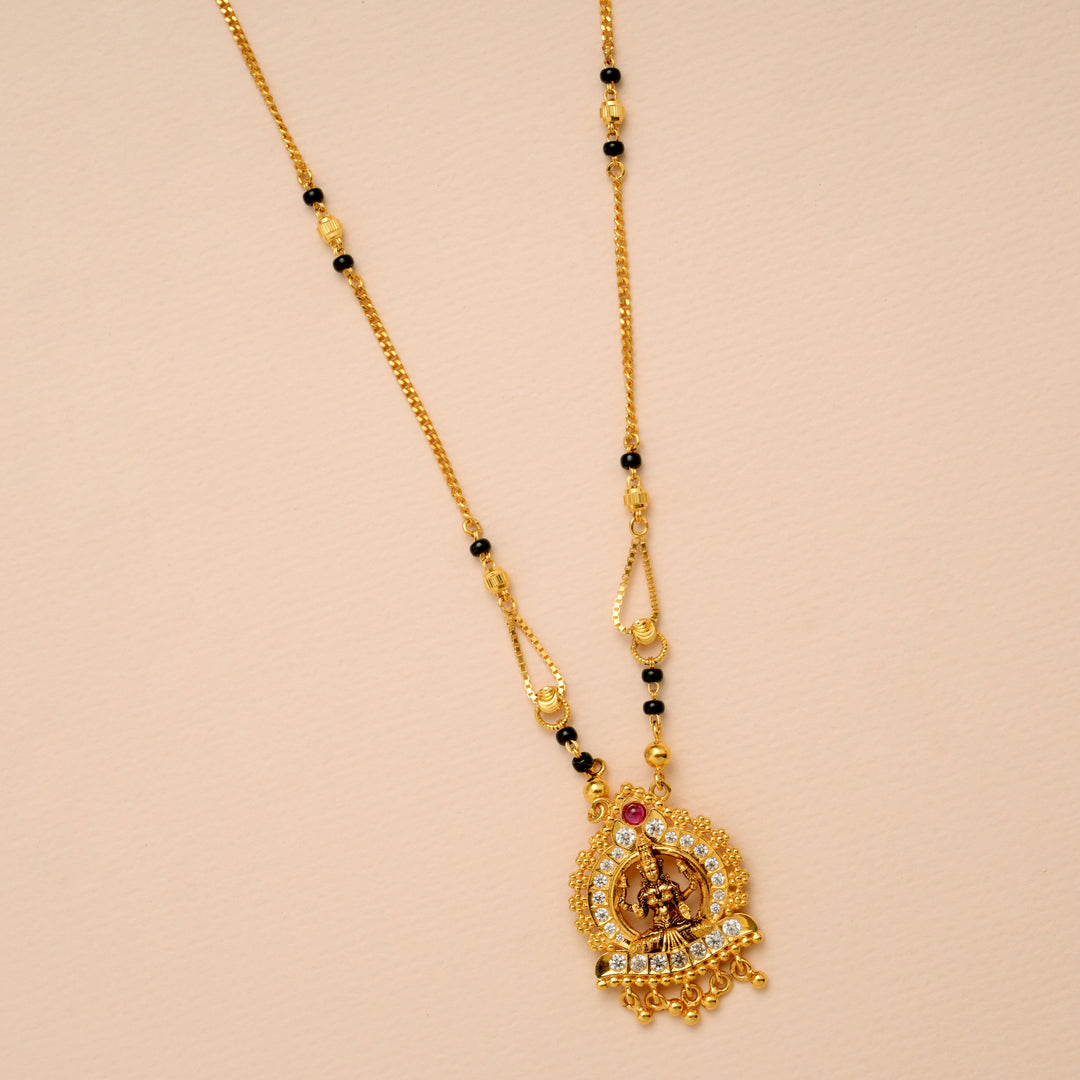 Goddess Amman with Black Beads Gold Necklace