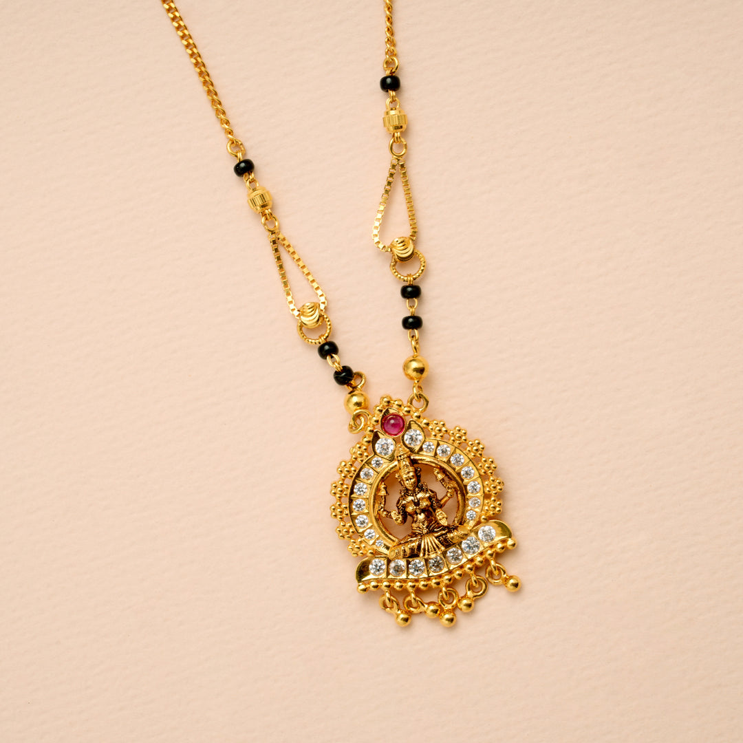 Goddess Amman with Black Beads Gold Necklace