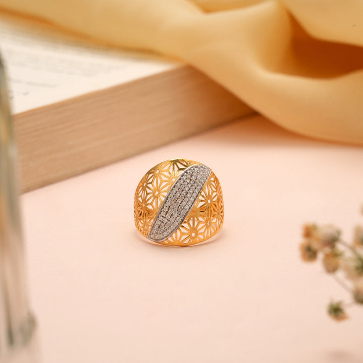 Luxury CZ Stone Floral Gold Ring
