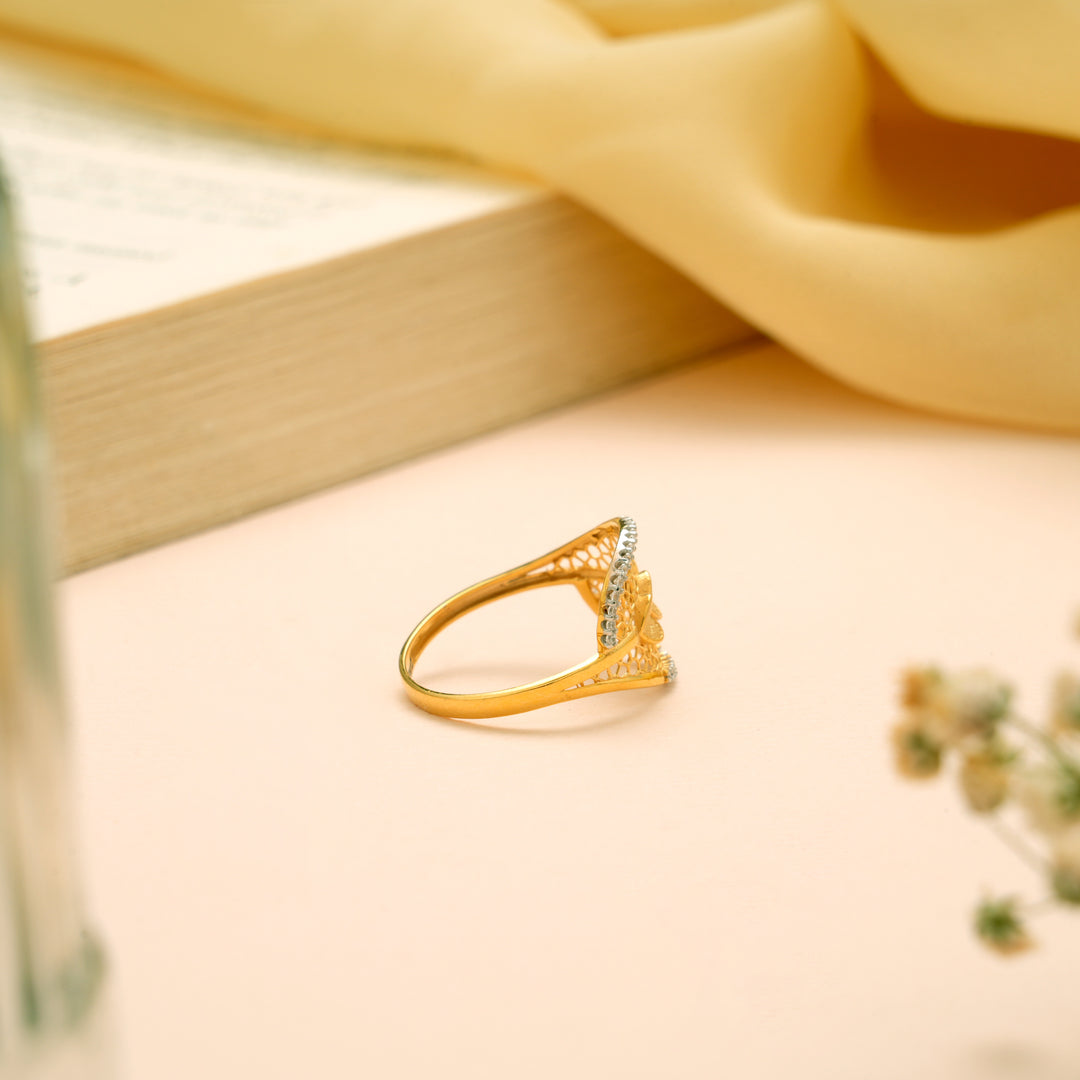 Tri Heart Floral Gold Ring
