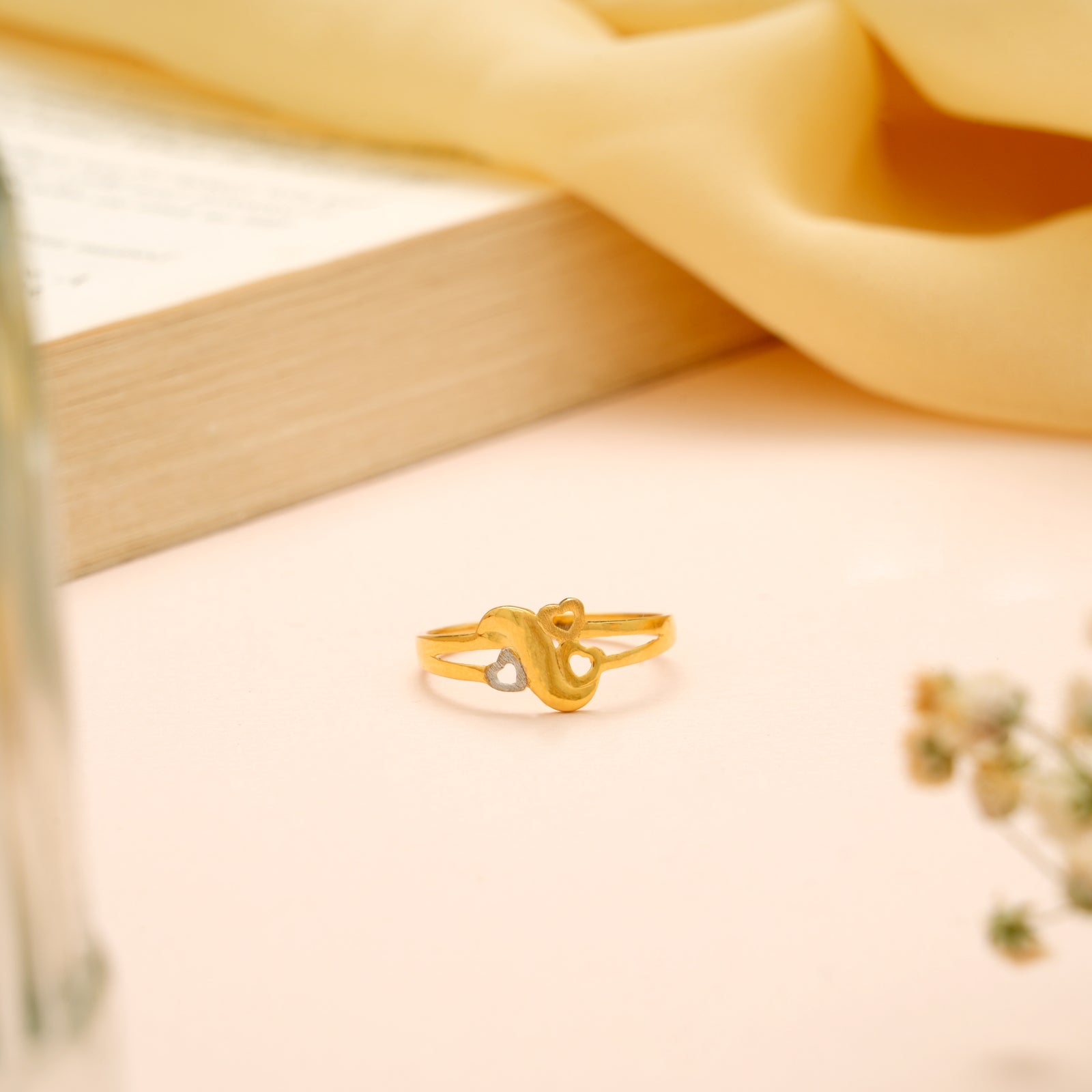 Premium Two Tone Heart Design Gold Ring