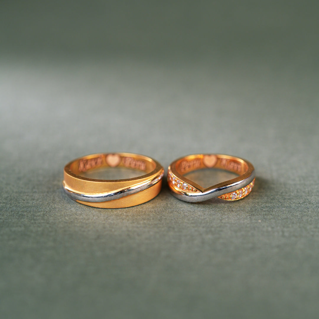 Customization Gold Wavy Fusion Couple Ring