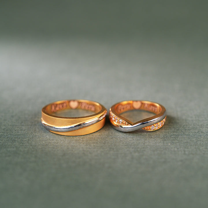 Customization Gold Wavy Fusion Couple Ring
