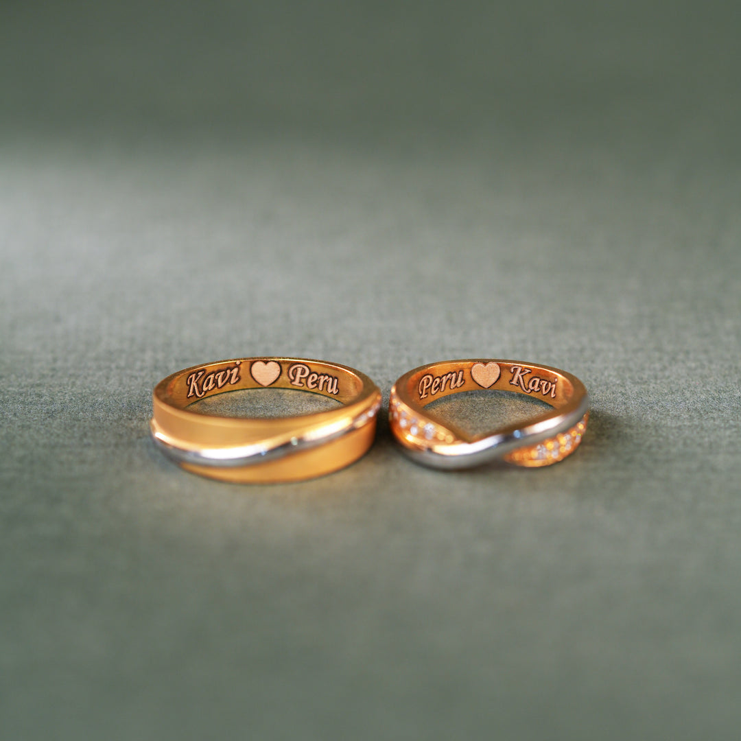 Customization Gold Wavy Fusion Couple Ring