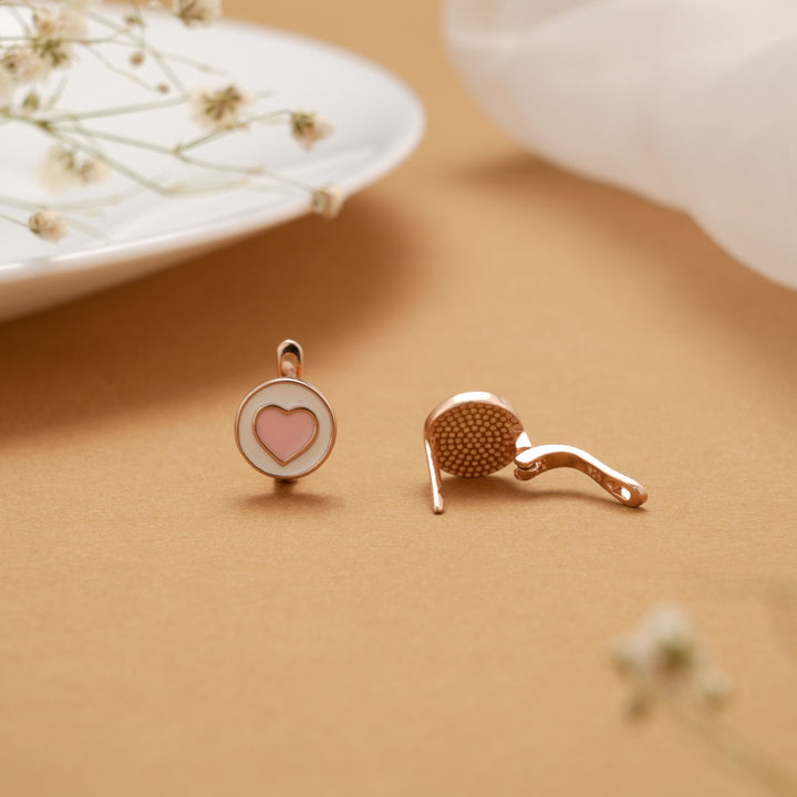 Rose Gold Pink Enamel Heart Silver Earrings