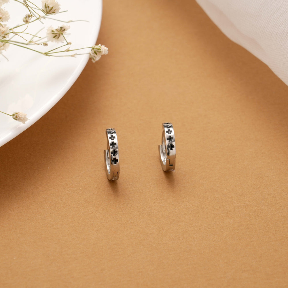 Fancy Cross Cutout Hoop Silver Stud