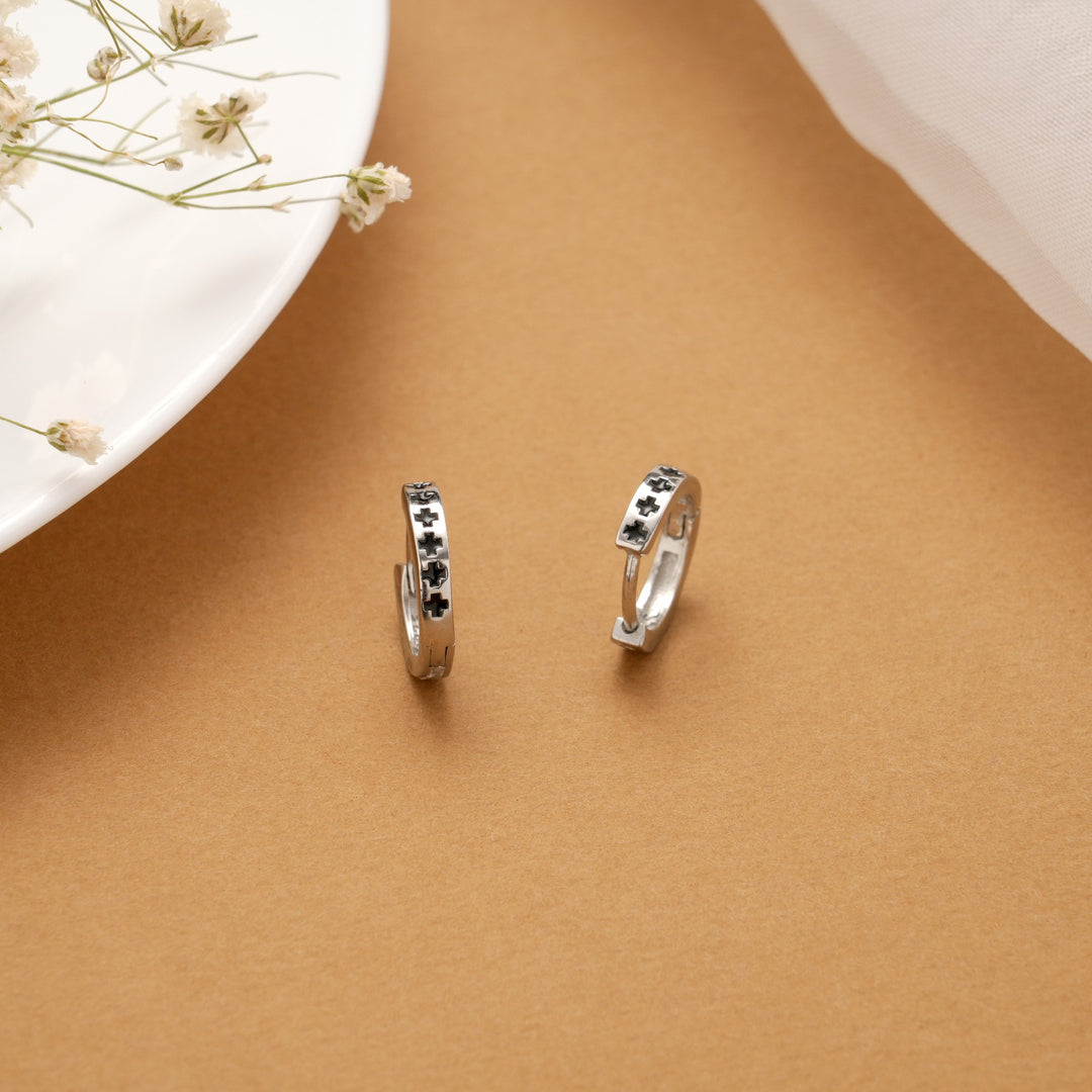 Fancy Cross Cutout Hoop Silver Stud