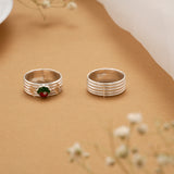 Green & Red Spring Silver Toe Ring