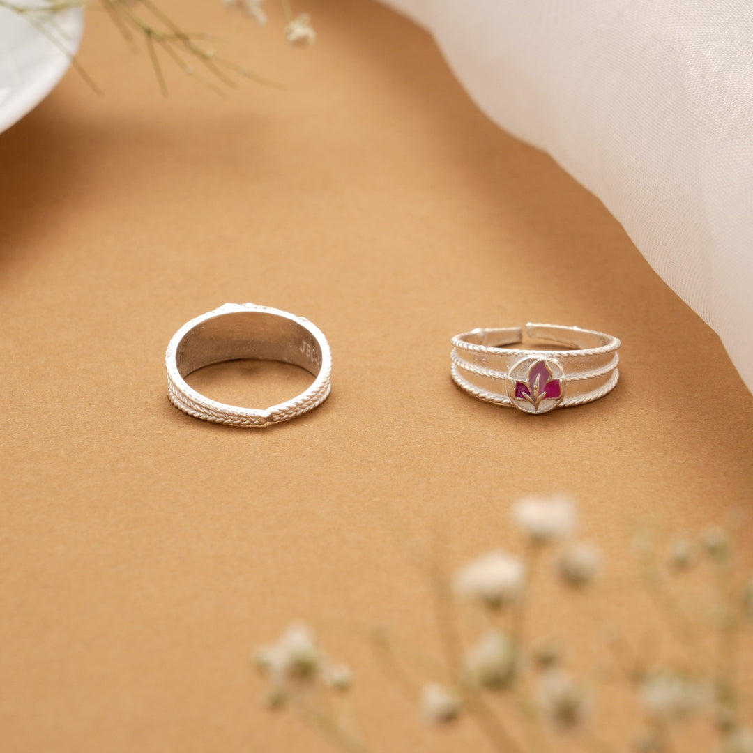 Pink Leaf Shape Spring Silver Metti