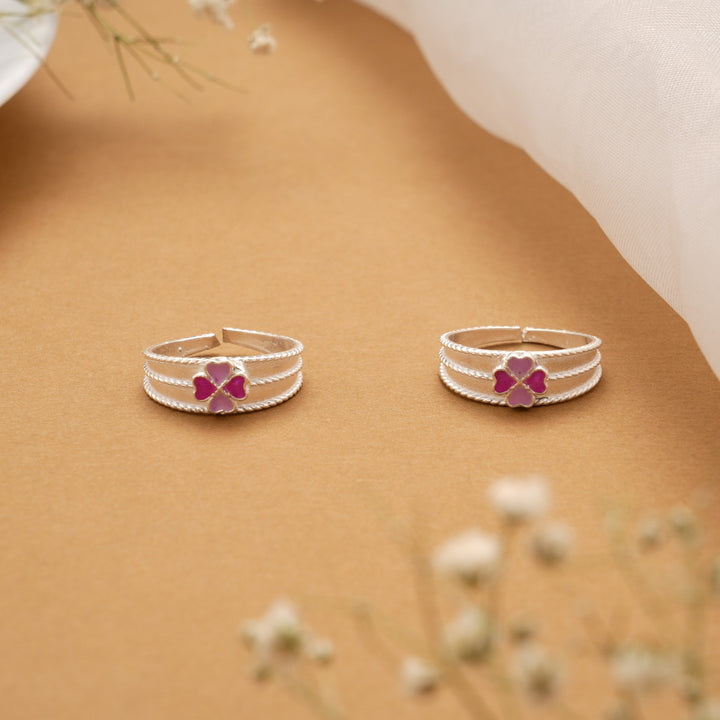 Double Set Heart Enamel Silver Metti