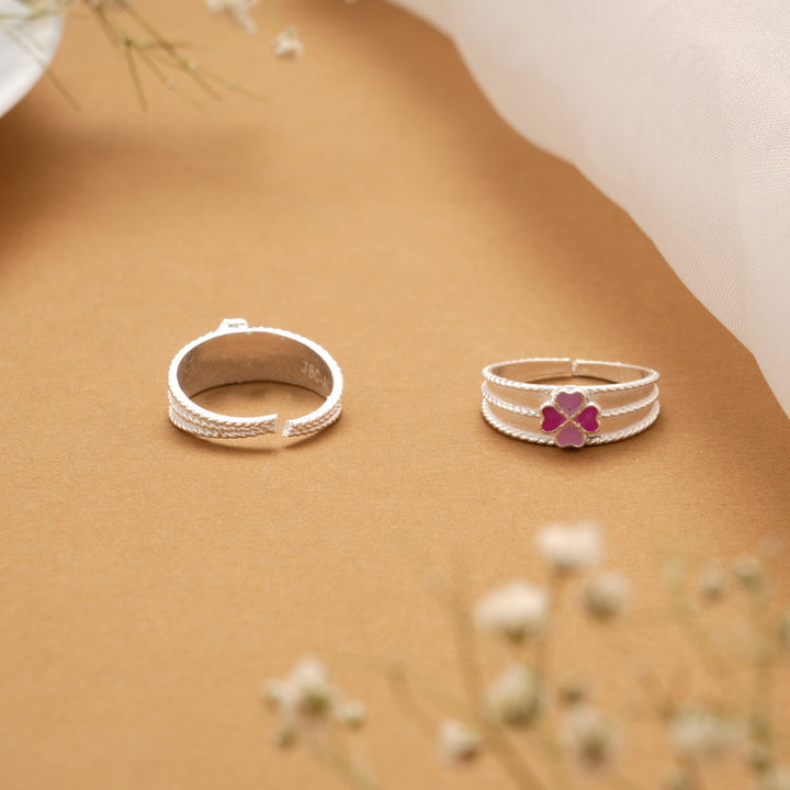 Double Set Heart Enamel Silver Metti