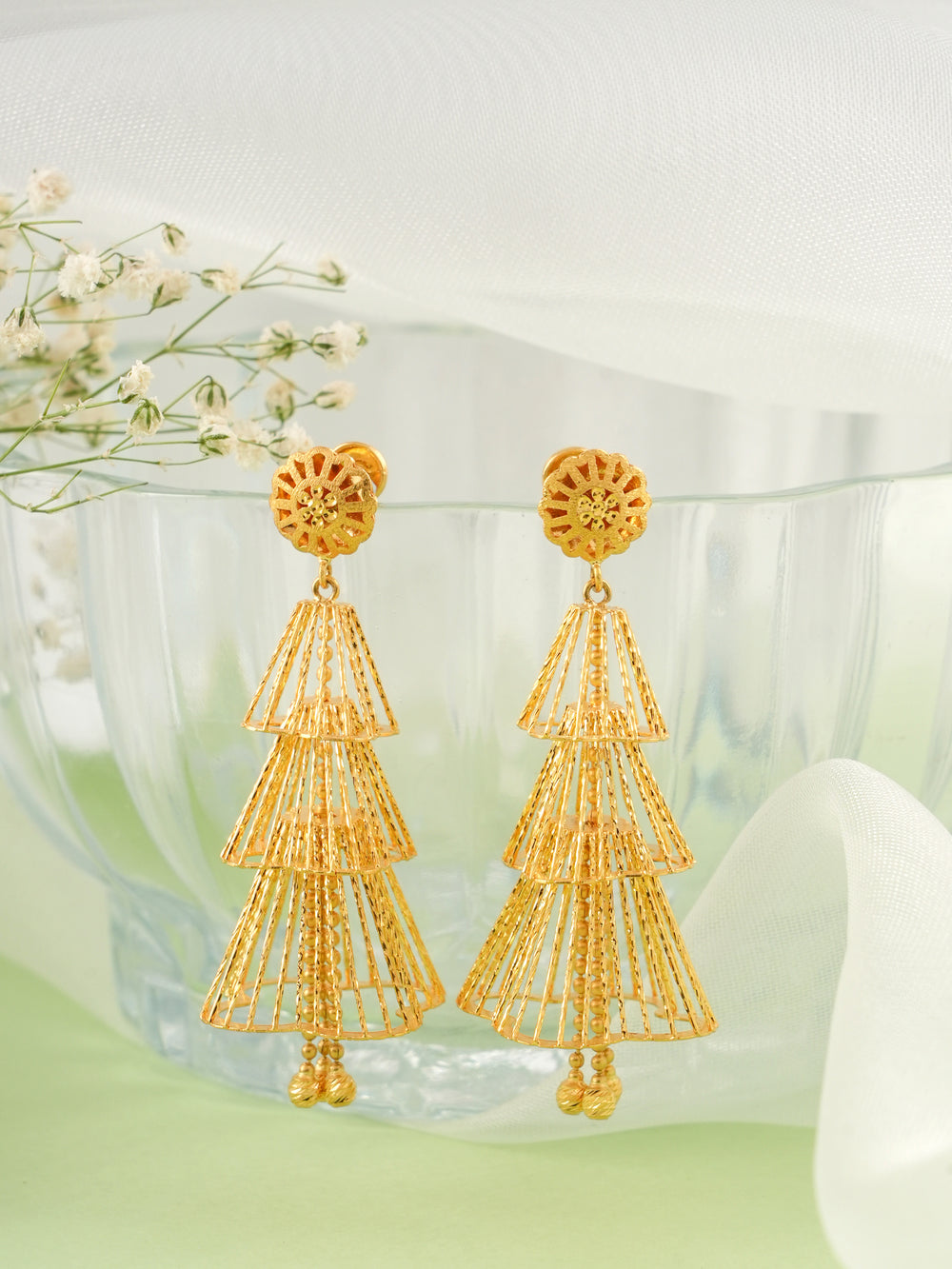 Petal Curve Gold Dangle Earrings