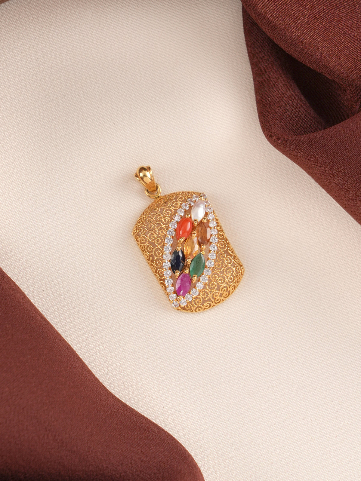 Square Shaped Navarathna Gold Pendant