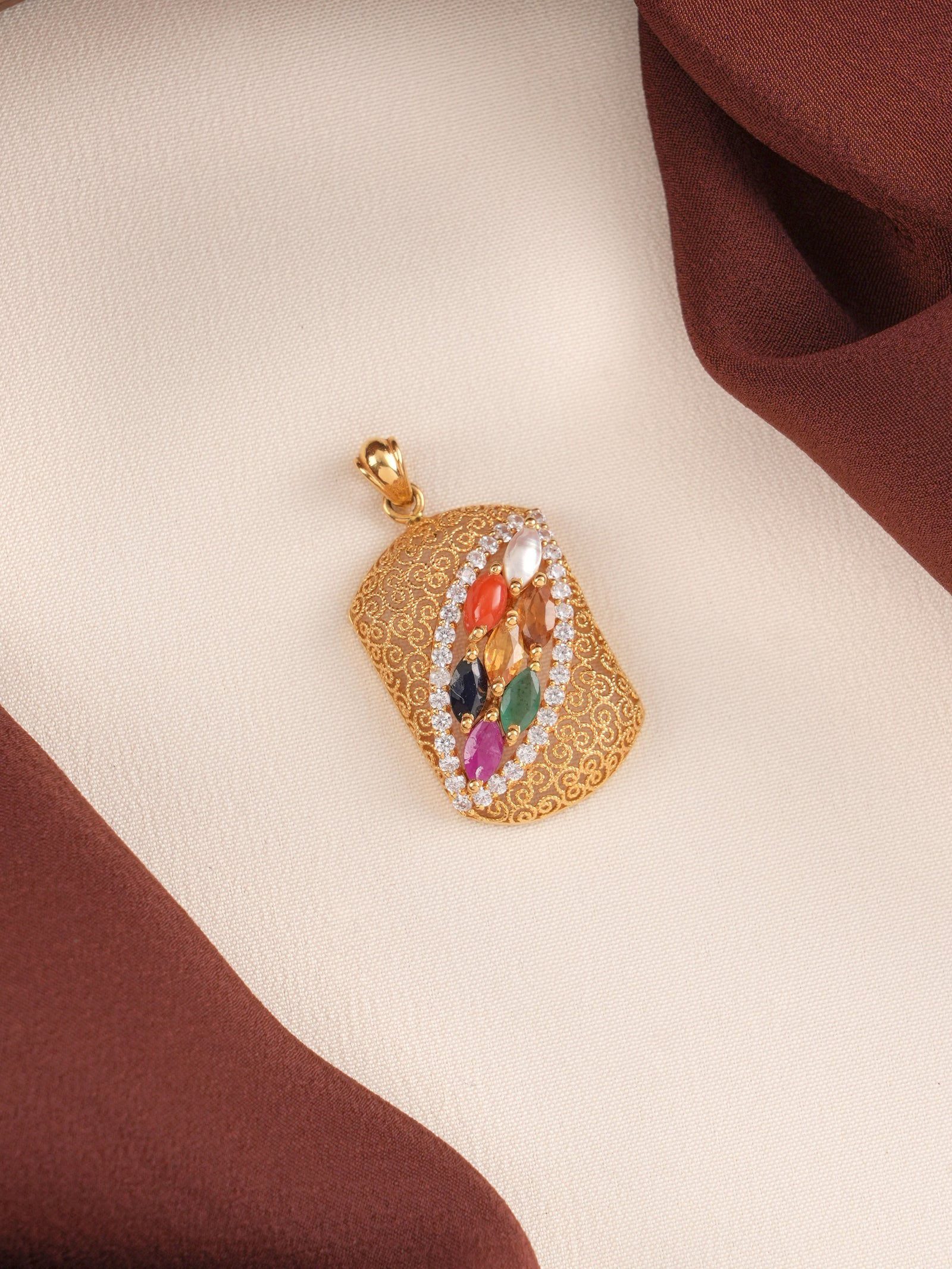 Square Shaped Navarathna Gold Pendant