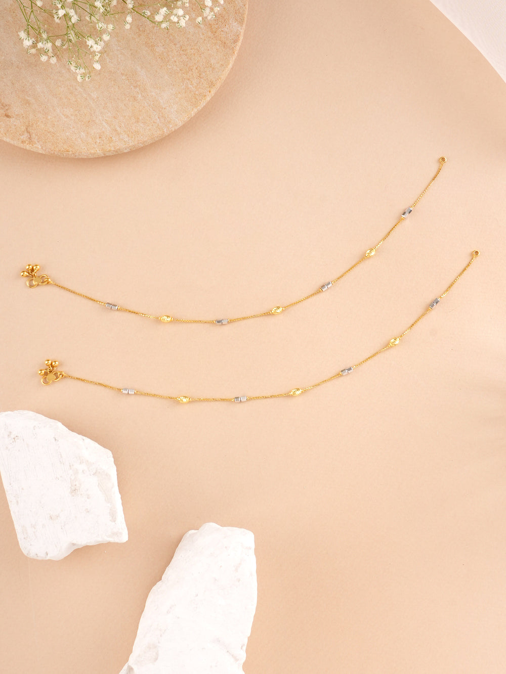 Wheat and Cube Charm Gold Anklet