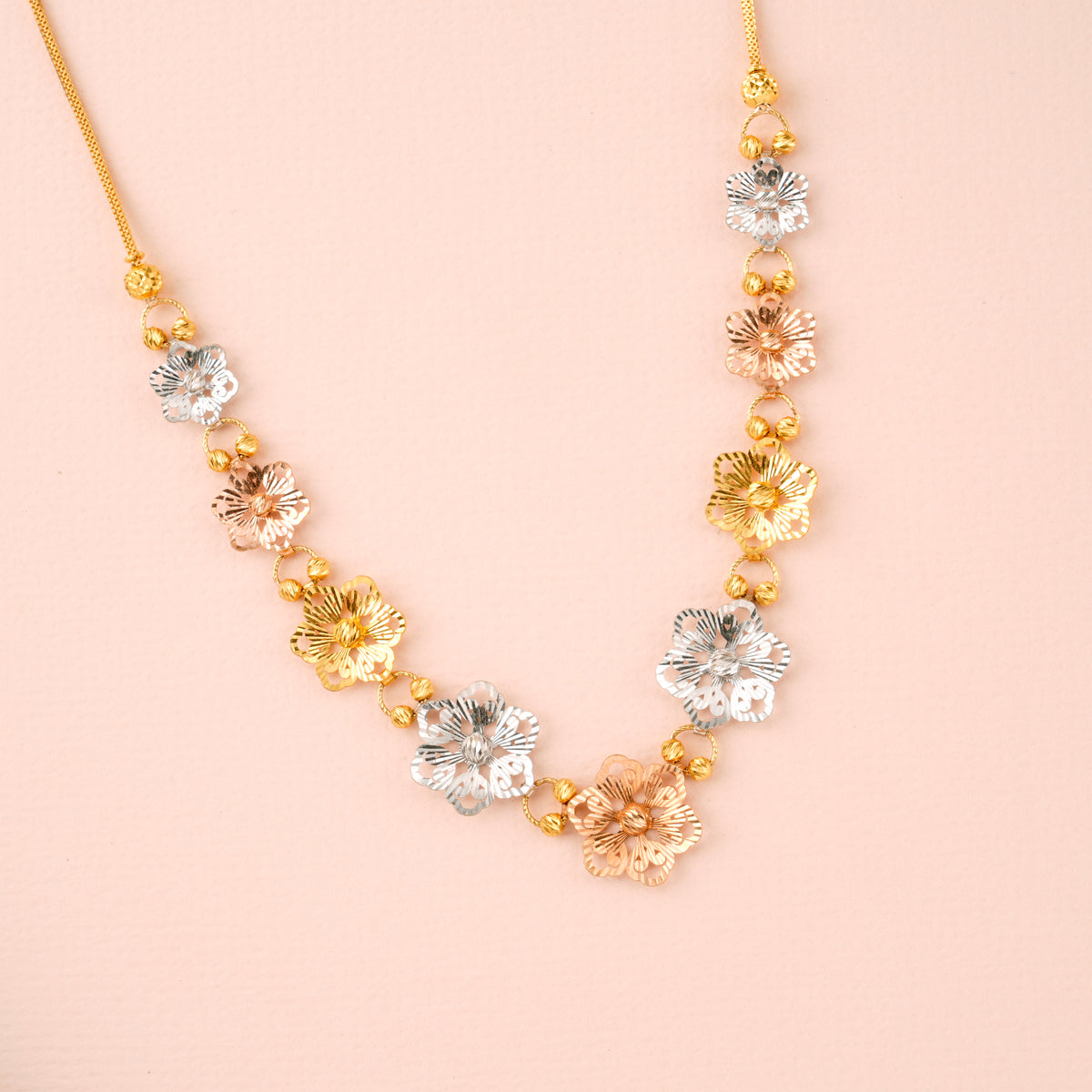 Tri Tone Floral Gold Chain