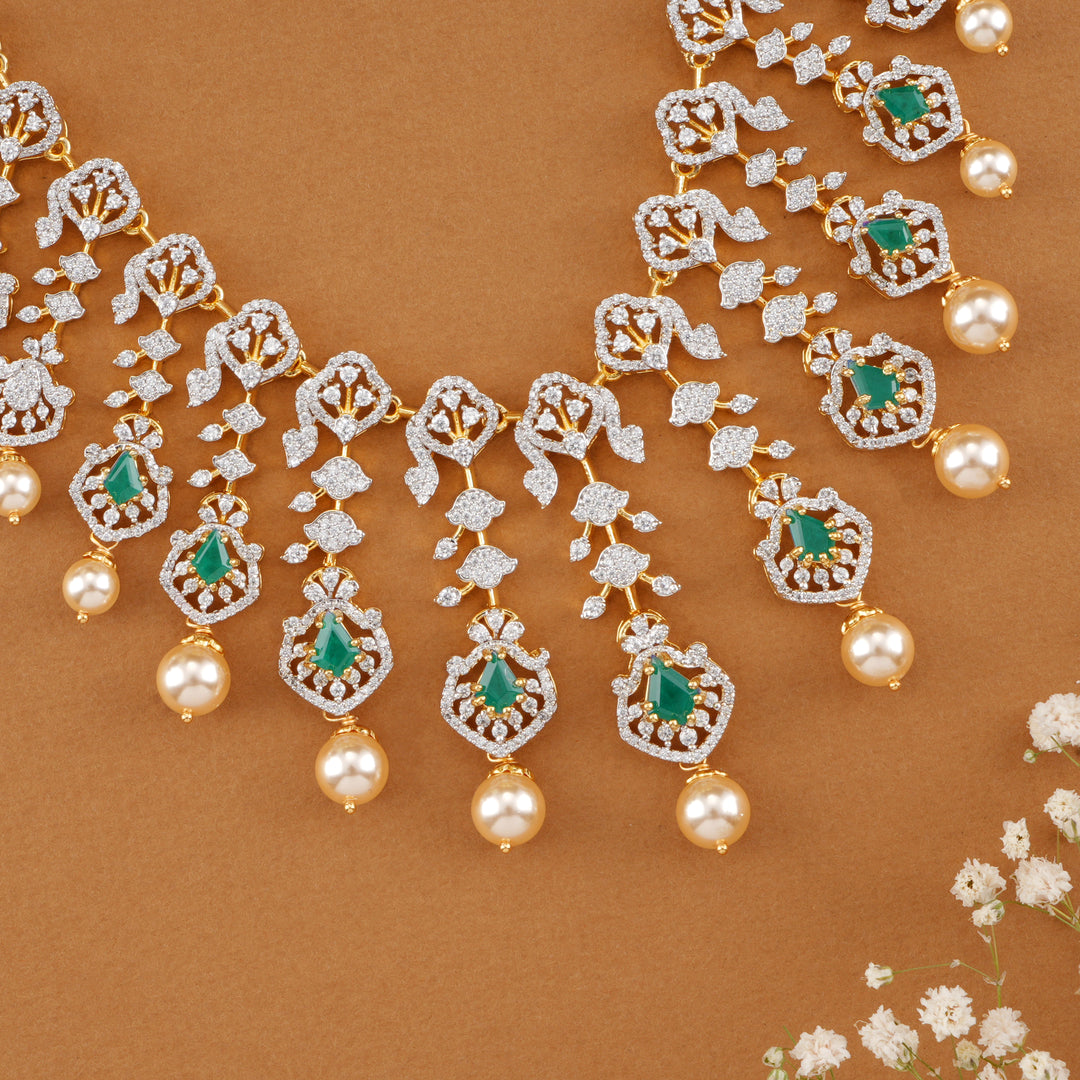 Pearl Drop Emerald Swarovski Necklace