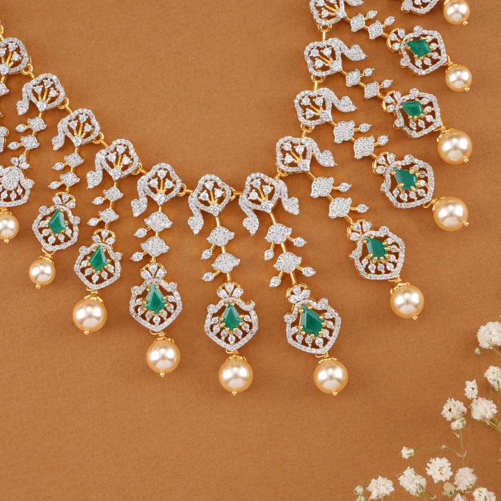 Pearl Drop Emerald Swarovski Necklace