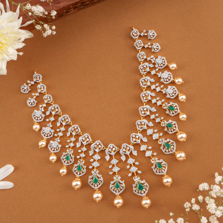Pearl Drop Emerald Swarovski Necklace