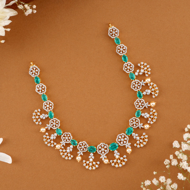 Emerald Halo with Pearl Swarovski Necklace