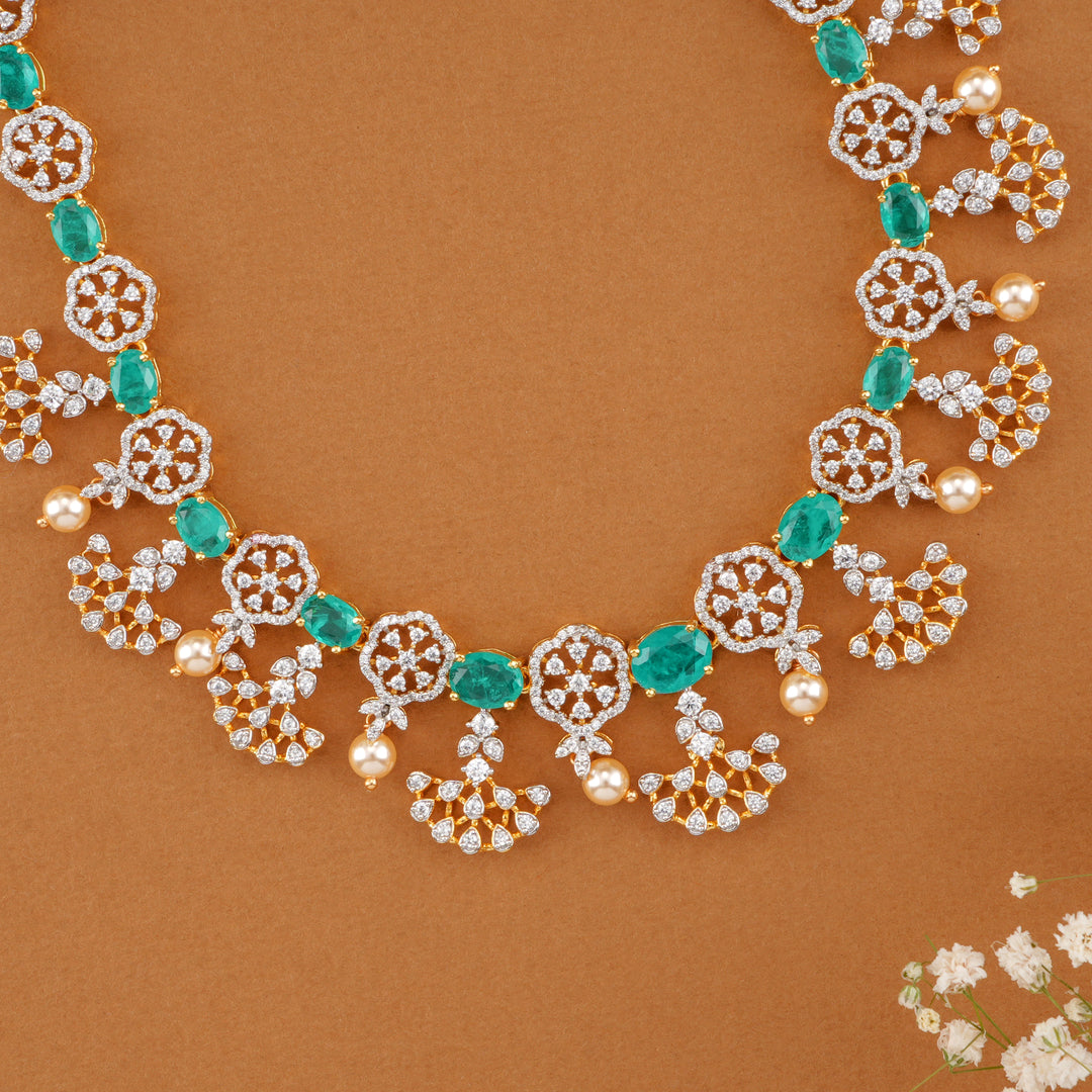 Emerald Halo with Pearl Swarovski Necklace