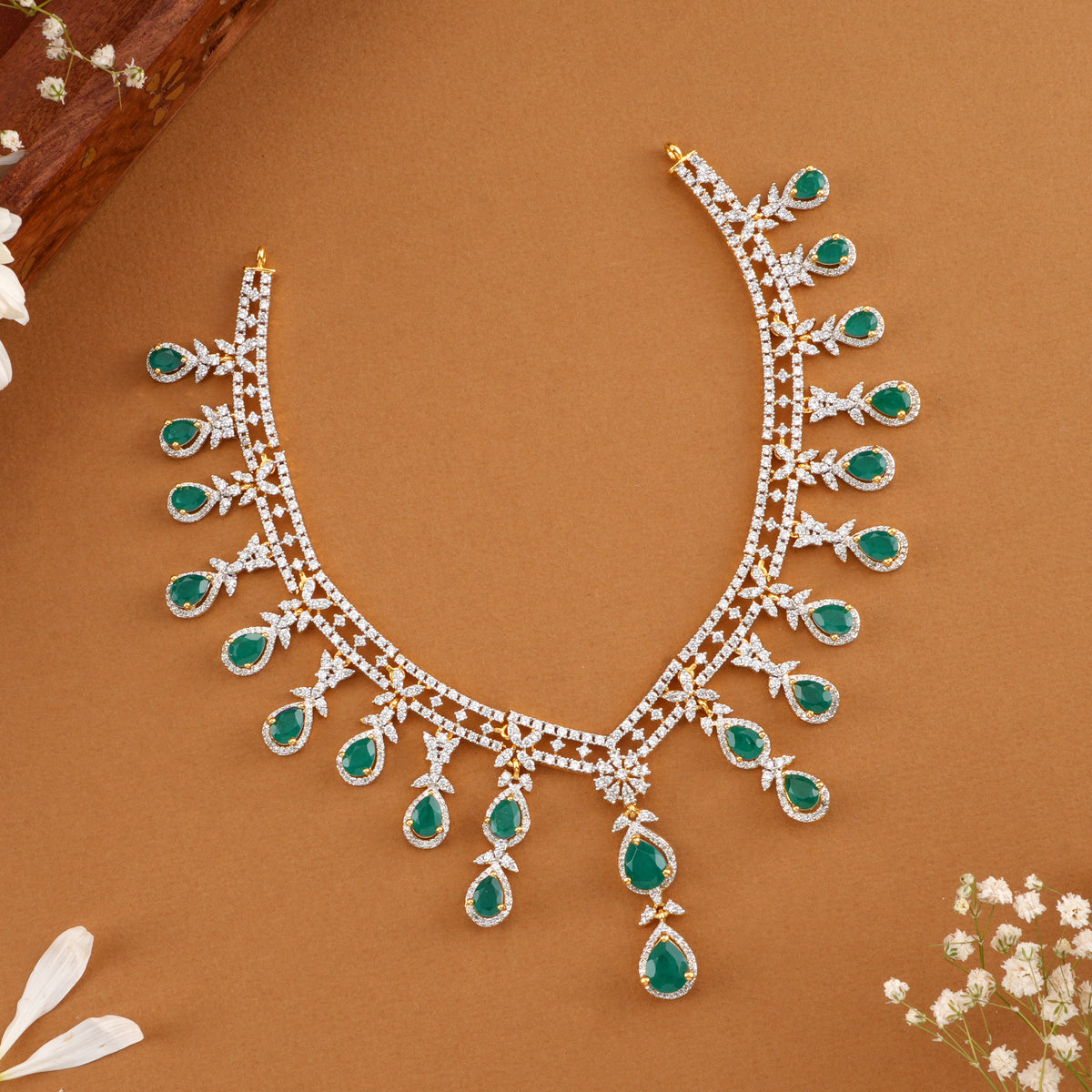 Radiant Floral Layer Emerald Swarovski Necklace