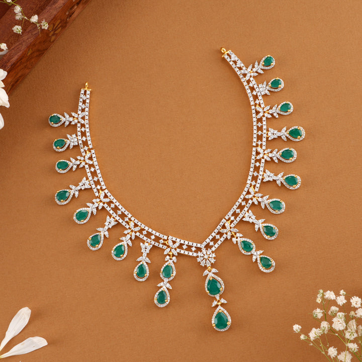 Radiant Floral Layer Emerald Swarovski Necklace