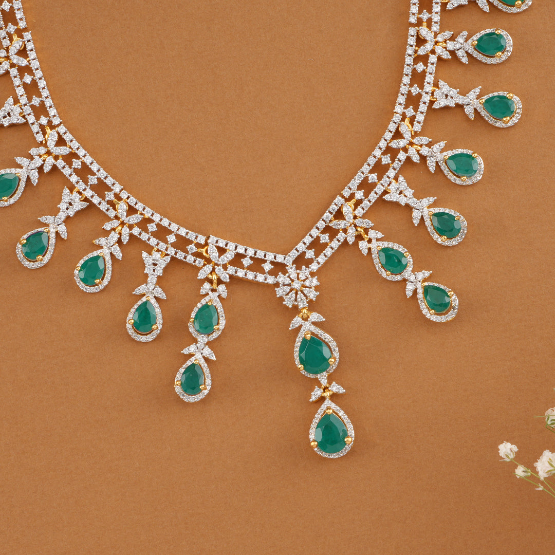 Radiant Floral Layer Emerald Swarovski Necklace