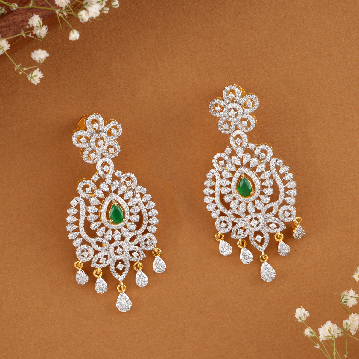 Swarovski Emerald Long Drop Earrings