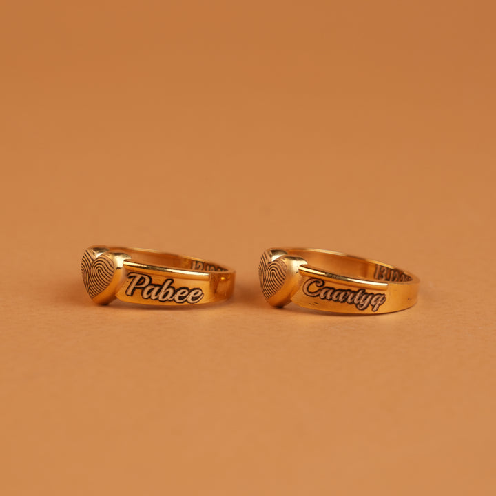 Personalized Fingerprint Heart Rings for Couples