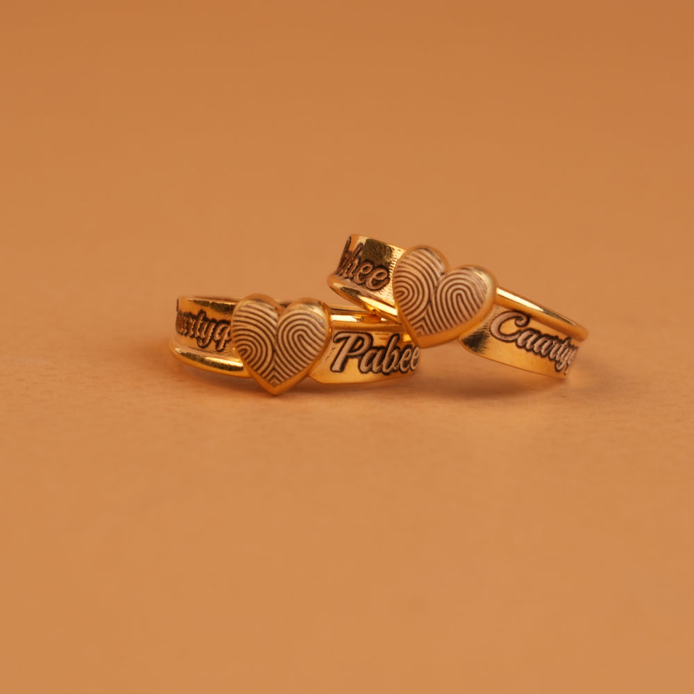 Personalized Fingerprint Heart Rings for Couples