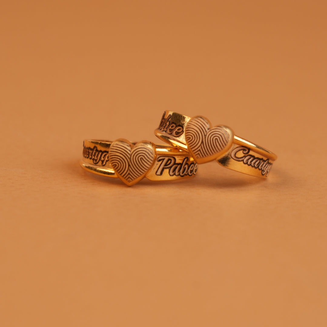 Personalized Fingerprint Heart Rings for Couples