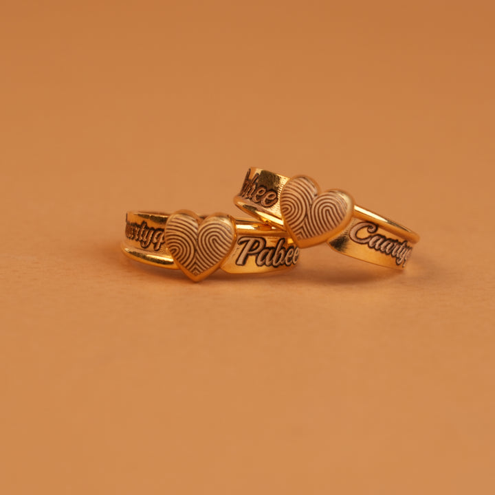 Personalized Fingerprint Heart Rings for Couples