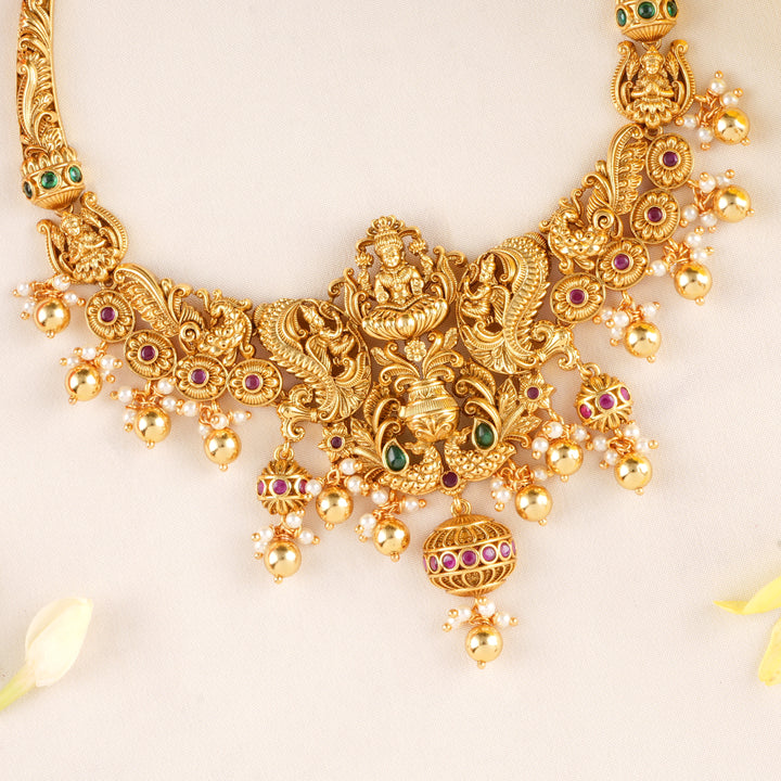 Goddess Lakshmi with Peacock Design Necklace