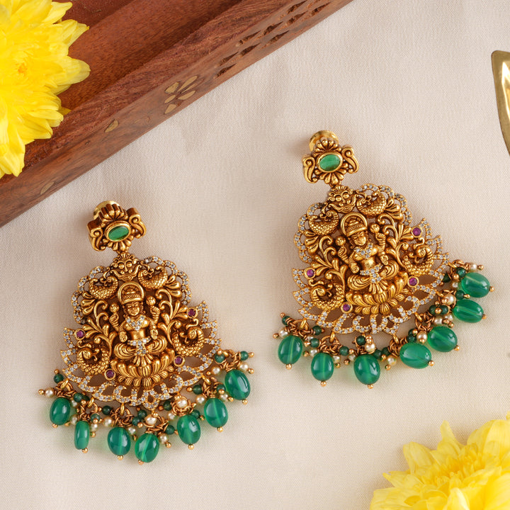 Nagas Lakshmi with Peacock & Emerald Beads Earring
