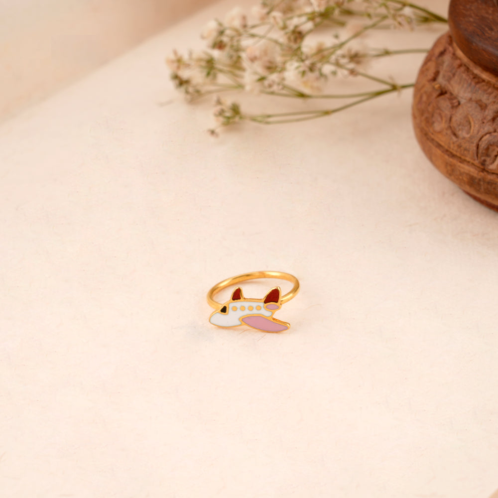 Kids Airplane Design Gold Ring