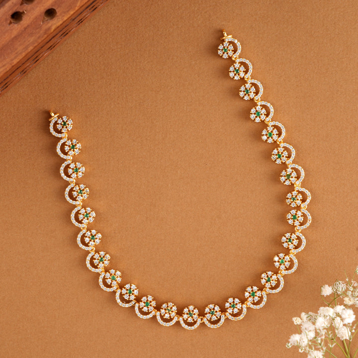 Floral Emerald Crown Style white stone Necklace