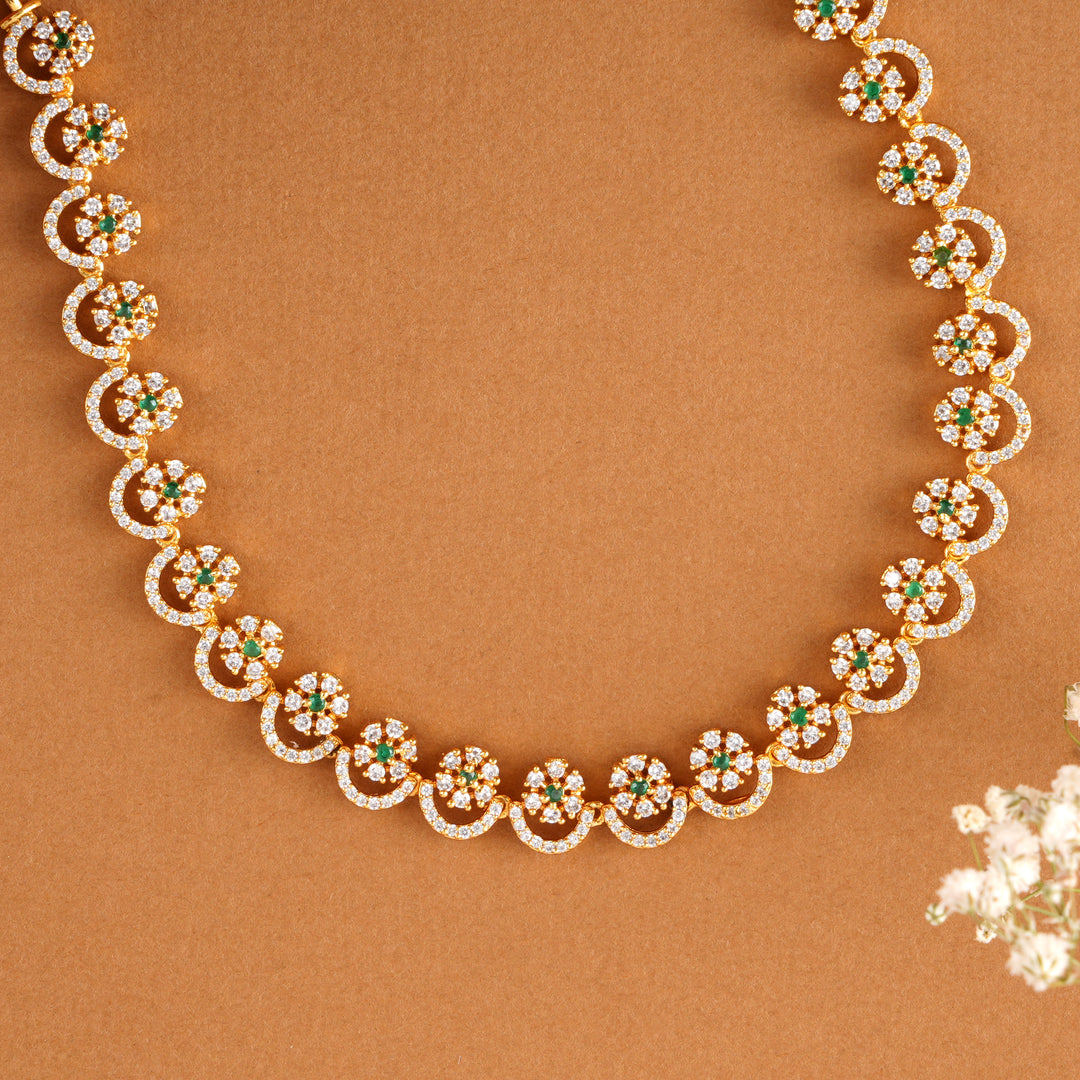 Floral Emerald Crown Style white stone Necklace