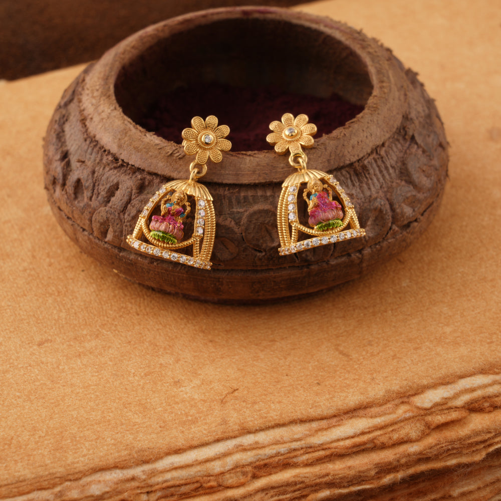 Traditional Lotus Lakshmi Gold Earrings