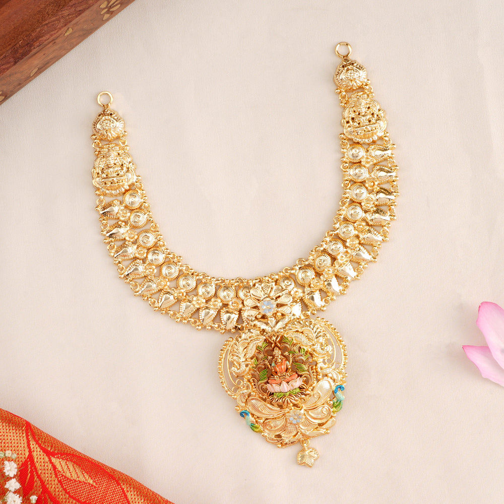 Bridal Lakshmi Devi Silver Gold Plated Necklace