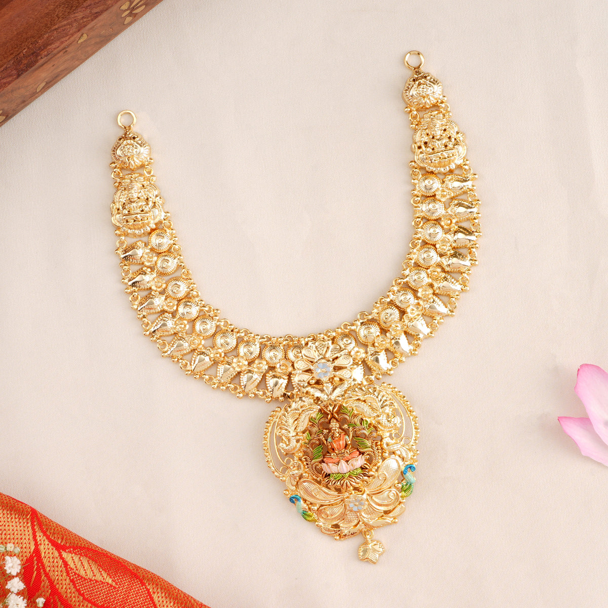 Bridal Lakshmi Devi Silver Gold Plated Necklace