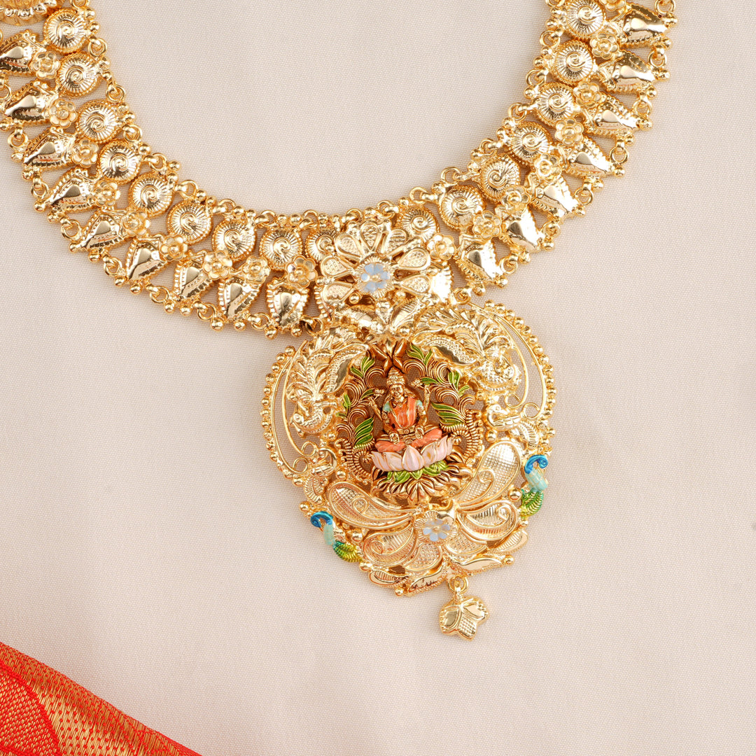Bridal Lakshmi Devi Silver Gold Plated Necklace