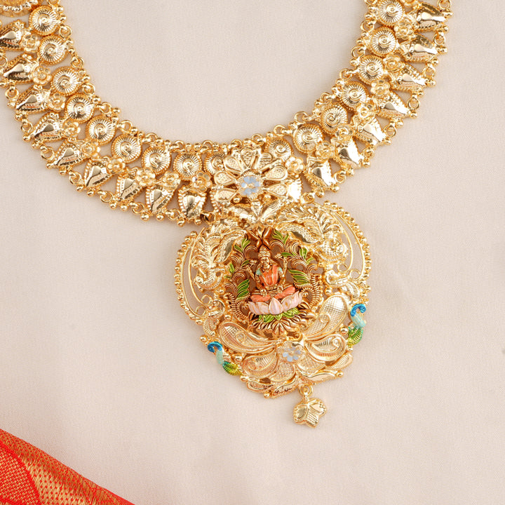 Bridal Lakshmi Devi Silver Gold Plated Necklace