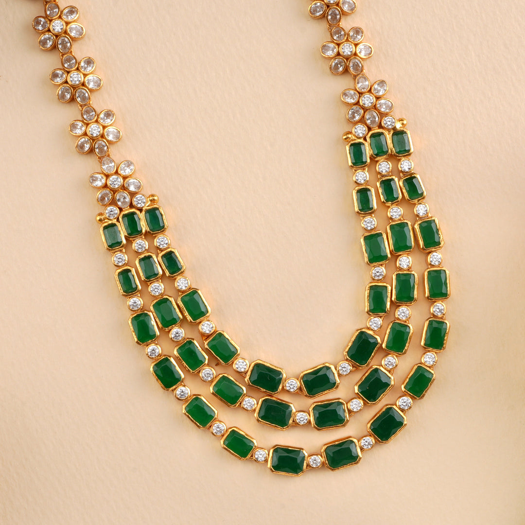 Emerald Halo Cut Layer Necklace