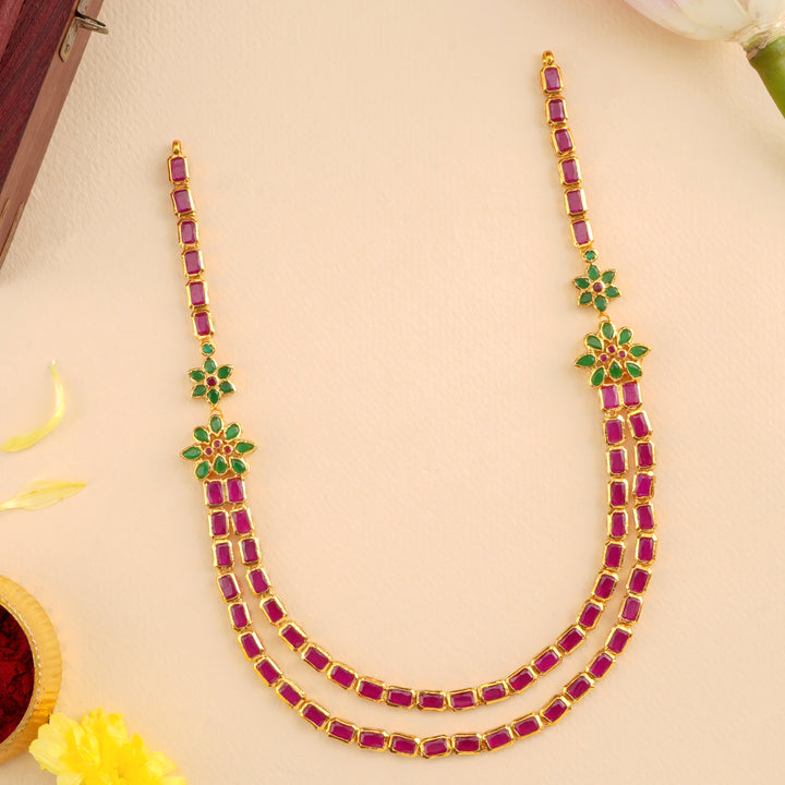 Emerald Floral with Ruby Layer Necklace